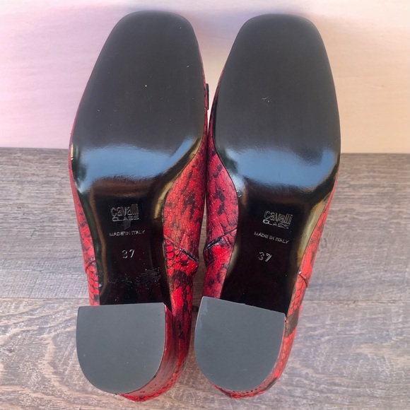 Cavalli Class Red Python Block Heel Boots - Picture 7 of 9